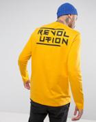 Asos Longline Long Sleeve T-shirt With Back Text Print - Orange