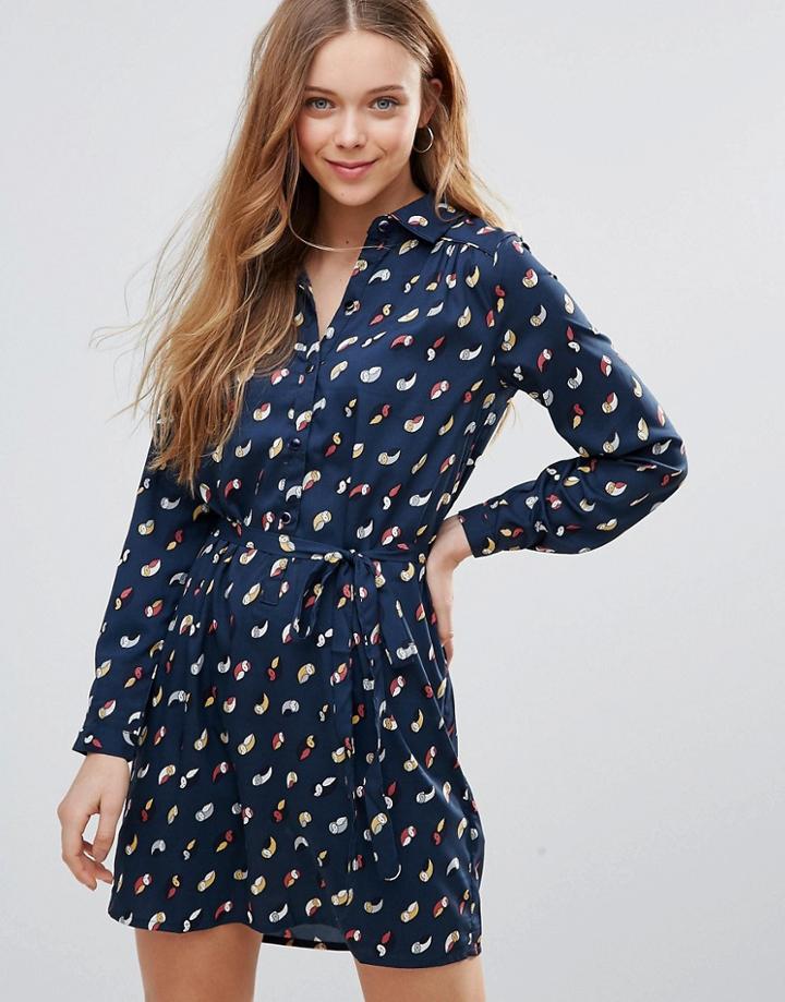 Yumi Printed Shirt Dress - Navy