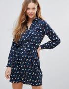 Yumi Printed Shirt Dress - Navy