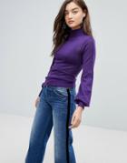 Warehouse Turtleneck Blouson Sleeve Sweater - Purple