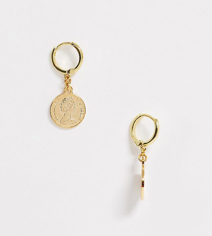 Shashi Sterling Silver 18k Gold Plated Coin Drop Hoop Earrings