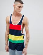 Asos Design Extreme Racer Back Tank With Color Block In Navy - Navy