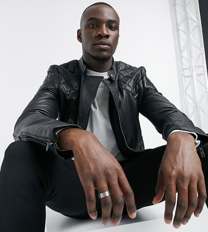 Bolongaro Trevor Tall Quilted Leather Biker Jacket-black