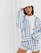 Signature 8 Striped Oversized Denim Jacket - Blue