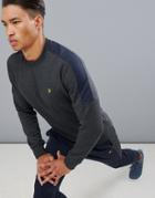 Farah Sport Ronan Crew Neck Color Block Sweat In Dark Gray - Gray
