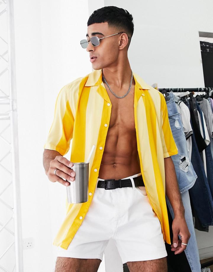 Only & Sons Revere Stripe Shirt In Yellow