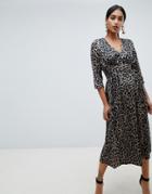 Asos Design Carly Button Through Maxi Dress In Satin Leopard Print-multi