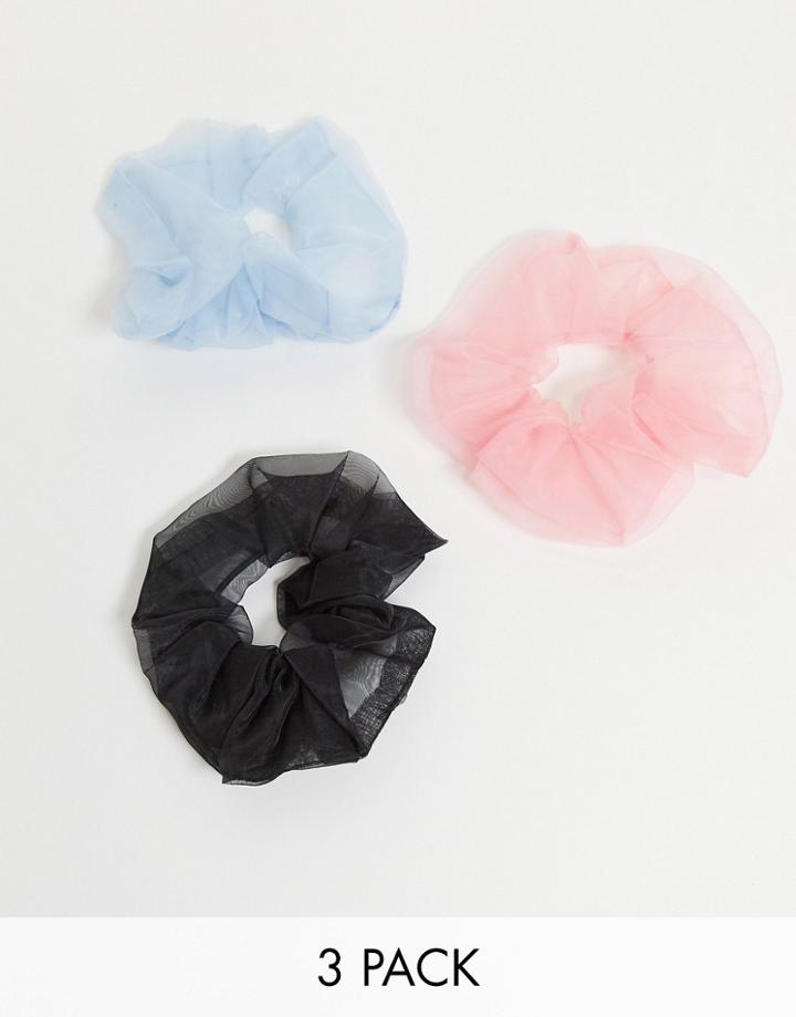 Monki Ofelia 3 Pack Organza Hair Scrunchies In Multi