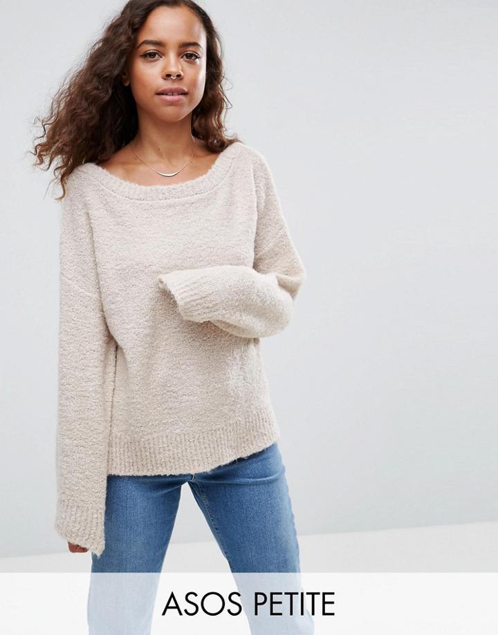 Asos Petite Sweater With Slash Neck In Boucle Yarn - Black