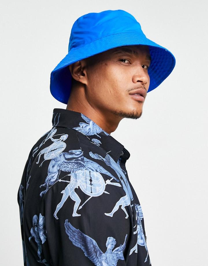 Asos Design Wide Brim Nylon Bucket Hat In Cobalt Blue-blues