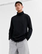 Asos Design Relaxed Longline Long Sleeve T-shirt With Cowl Neck In Black