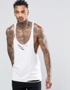 Asos Tank With Raw Edge Extreme Racer Back And Distressing - White