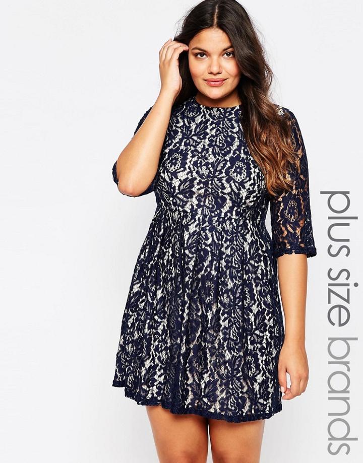 Praslin Plus Lace Skater Dress - Navy