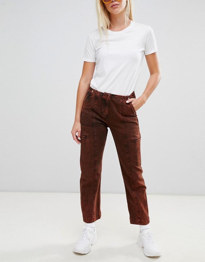 Weekday Limited Collection Denim Baggy Jeans With Raw Waistband In Acid Red - Blue