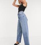 Asos Design Petite Cotton Blend High Rise 'relaxed' Dad Jeans In Brightwash - Mblue
