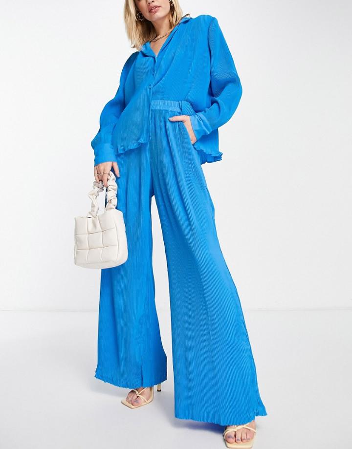 Vero Moda Plisse Wide Leg Pants In Blue - Part Of A Set