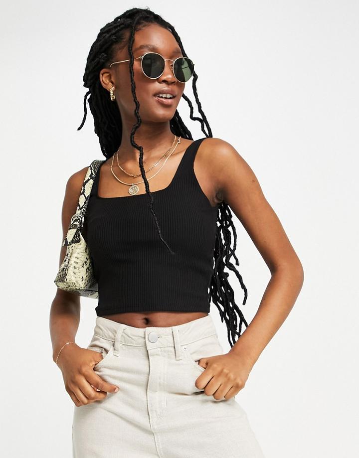 Miss Selfridge Sleeveless Square Neck Ribbed Crop Top-black