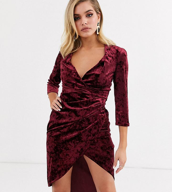 Tfnc Velvet Midi Wrap Dress In Burgundy-red