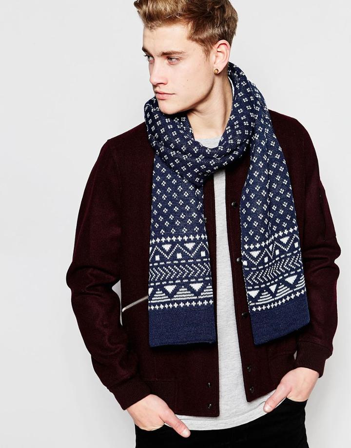 Jack & Jones Pat Reversible Fairisle Scarf - Blue