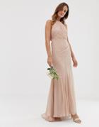 Asos Design Bridesmaid Pinny Bodice Maxi Dress With Fishtail Skirt-gray