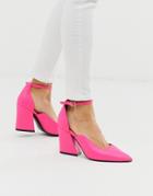 Asos Design Spotless Pointed Block Heels In Bright Pink