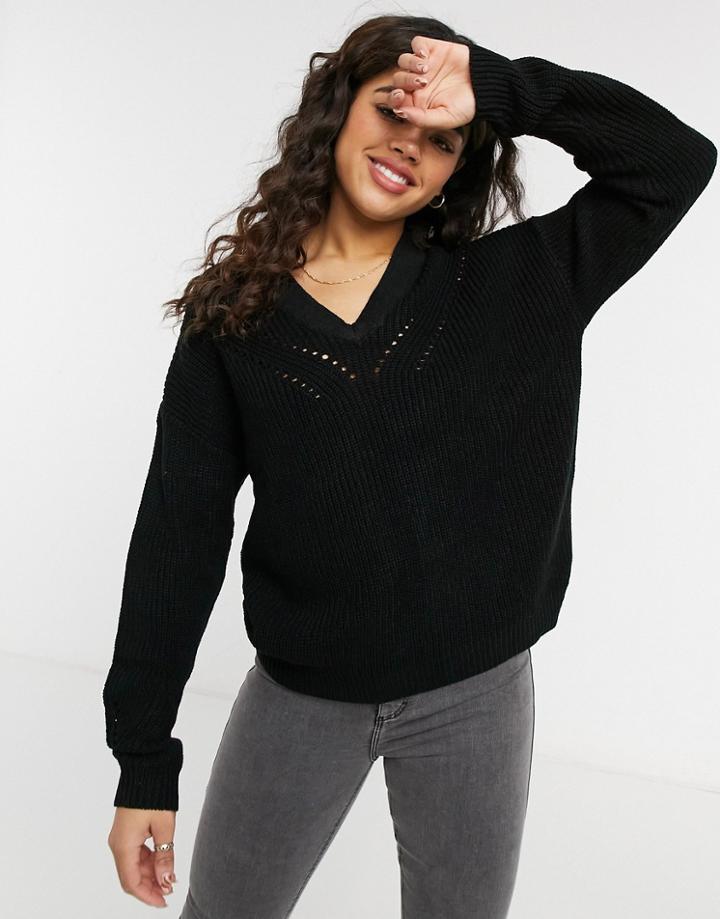 Jdy V Neck Sweater In Black