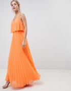 Asos Design Pleated Crop Top Maxi Dress - Orange