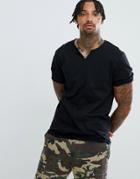 Asos Design Relaxed Fit T-shirt With Raw Notch Neck In Black - Black
