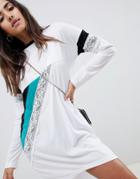 Asos Design Color Block Lace Insert T-shirt Dress - Multi