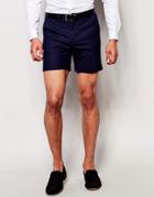 Noose & Monkey Tailored Shorts With Stretch And Turn Up In Super Skinny Fit - Navy