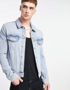 Asos Design Skinny Denim Jacket In Vintage Light Wash-blues