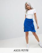 Asos Petite Mini Wrap Skirt In Polka Dot Print - Blue