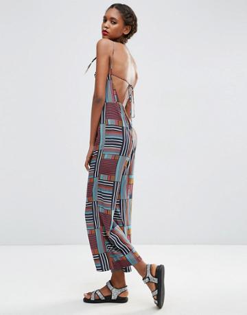 Asos Africa X Chichia Strappy Jumpsuit In Tile Print - Multi