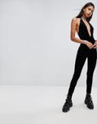 Jaded London Cutout Jumpsuit In Embellished Velvet - Black