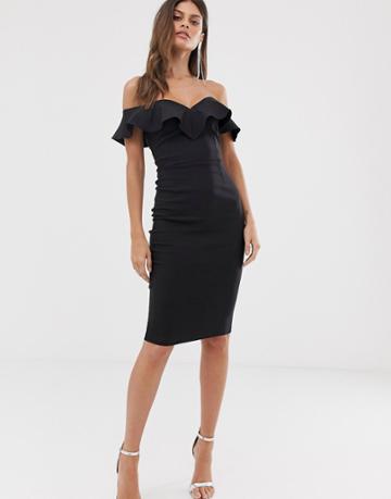 Vesper Bodycon Dress With Sweetheart Neckline With Fill In Black