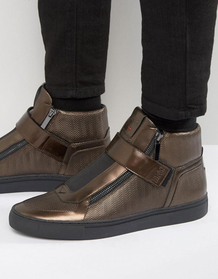 Boss By Hugo Boss Futurism Elastic Strap Hi Top Sneakers - Brown