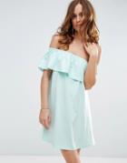 Asos One Shoulder Dress With Frill - Green
