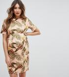 Asos Maternity Smart Midi Dress In Tropical Print - Multi