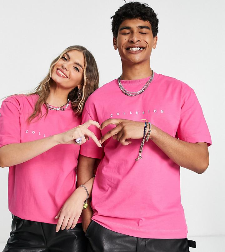 Collusion Unisex Logo T-shirt In Bright Pink