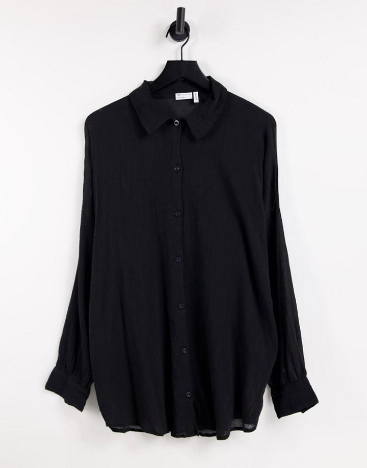 Asos Design Crinkle Beach Shirt In Black
