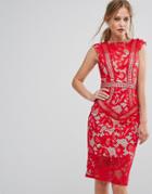 Little Mistress Lace Paneled Midi Dress - Red