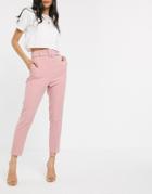 Asos Design High Waist Cigarette Pants With Belt-pink