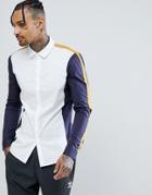 Asos Design Skinny Cut And Sew Shirt With Grosgrain Tape - White