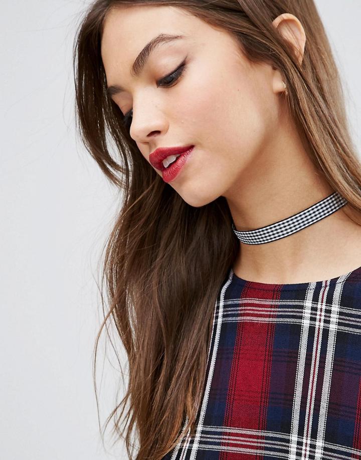 Asos Gingham Print Choker Necklace - Monochrome