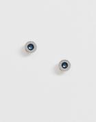 Tommy Hilfiger Logo Stud Earrings In Silver With Blue Stone - Silver