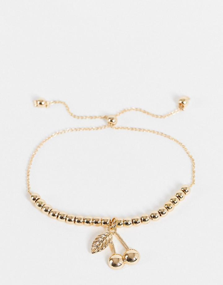 Asos Design Bracelet With Cherry Charm In Gold Tone