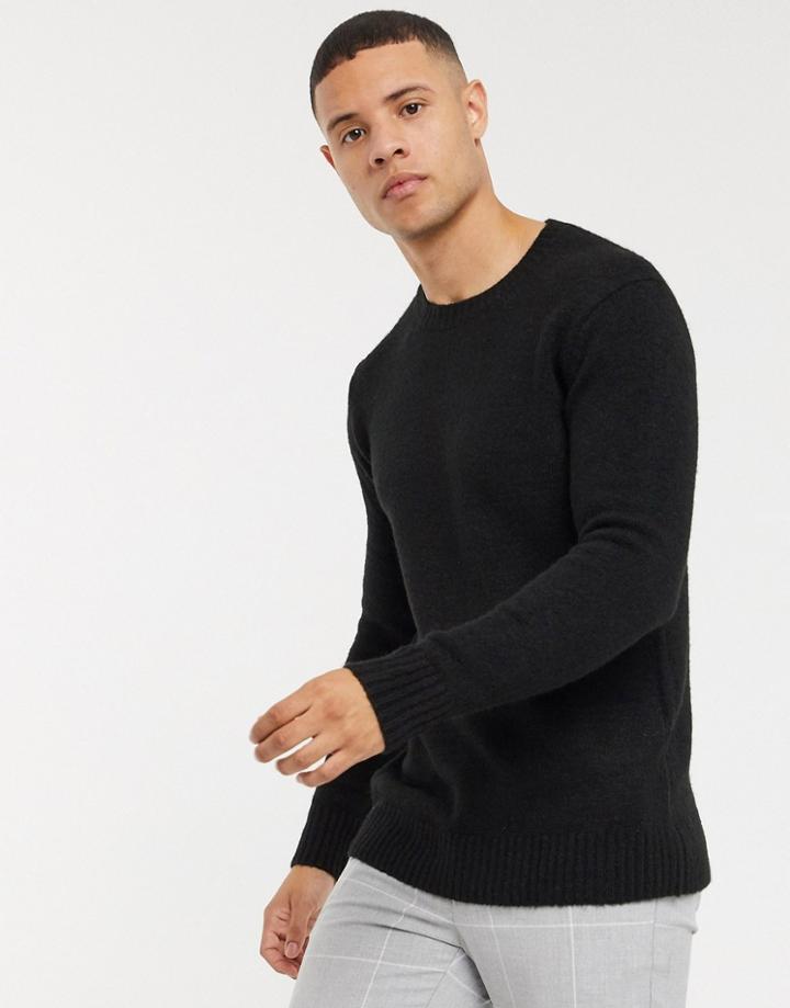 Pull & Bear Crew Neck Soft Knit Sweater In Black