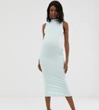 Asos Design Maternity High Neck Bandage Midaxi Dress - Blue