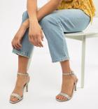 New Look Wide Fit Square Toe Heeled Sandal - Silver