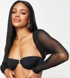 Asyou Mesh Long Sleeve Underwire Bikini Top In Black - Part Of A Set
